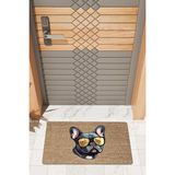 Rug Mood Modern Dijtal Baskı Kahverengi Gözlüklü Siyah Köpek Kapı Önü Paspası - 45 x 70 cm