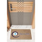 Rug Mood Modern Dijtal Baskı Nazar Boncuk Hoşgeldiniz Kapı Önü Paspası - Açık Kahverengi - 45 x 70 cm
