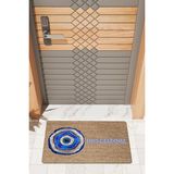 Rug Mood Modern Dijtal Baskı Nazar Boncuk Temalı Kapı Önü Paspası - 45 x 70 cm - Açık Mavi