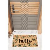 Rug Mood Modern Dijtal Baskı Nazar Boncuklu Hello Kapı Önü Paspası - Kahve - Siyah - 45 x 70 cm
