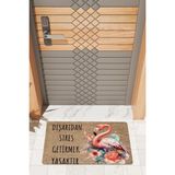 Rug Mood Modern Dijtal Baskı Pembe Flamingo Strs Getirmek Yasaktır Kapı Önü Paspası - Pembe - Kahverengi - 45 x 70 cm