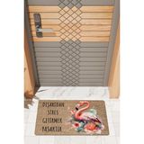 Rug Mood Modern Dijtal Baskı Strs Getirmek Yasaktır Flamingo Kapı Önü Paspası - Kahve - Beyaz -Yeşil - 45 x 70 cm
