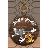 Rug Mood Modern Kapı Süsü Ahşap Tom ve Jerry Kaçan Dış Mekan Kapı Süsü