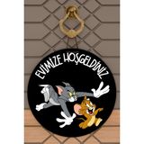 Rug Mood Modern Kapı Süsü Siyah Tom ve Jerry Kaçan Dış Mekan Kapı Süsü