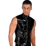 Rugan Deri Gösteri Yeleği Fermuarlı,Sıfır Kol Yelek, Hakim Yaka, Slim Fit (Parlak Siyah, M)