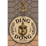 Rugmood Ding Dong Welcome Zeytin Dalı ve Kapı Tokmağı Temalı Yuvarlak Ahşap Kapı Süsü 30x30cm Dijital Baskı