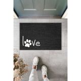 Rugmood Modern Dijital Baskı Paspas - Patili Love - Kapı Önü Paspası 70x45cm