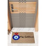 Rugmood Modern Dijtal Baskı Kahverengi Nazar Boncuklu Hoşgeldiniz Kapı Önü Paspası