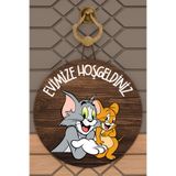 Rugmood Modern Kapı Süsü Ahşap Tom ve Jerry Karşılama Dış Mekan Kapı Süsü