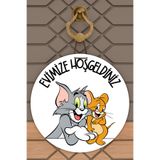 Rugmood Modern Kapı Süsü Beyaz Tom ve Jerry Karşılama Dış Mekan Kapı Süsü