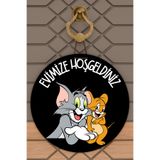 Rugmood Modern Kapı Süsü Siyah Tom ve Jerry Karşılama Dış Mekan Kapı Süsü