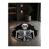 RUGRUMBA Kaymaz Taban İskelet Desen Halloween Cadılar Bayramı Desenli Yuvarlak Genç Odası Halısı Yolluk