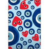 rugs modern Açık Mavi Temalı Nazar Boncuğu ve Kalp Desenli Modern Dekoratif Halı 4982, 100 x 150