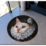 rugs modern Animal Koleksiyonu Yuvarlak Asil Beyaz Kedi Desenli Dokuma Taban Yıkanabilir Halı Animal09, 120 x 120