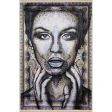 rugs modern Bej Gri Temalı Motifli Soyut Kadın Portre Desenli Kreatif Modern Dekoratif Halı 2507, 80 x 200