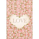 rugs modern Bej Tema Pembe Çiçek Demeti ve Love Yazı Desenli Modern Dekoratif Halı 4998, 140 x 200