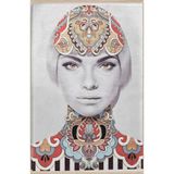 rugs modern Bej Temalı Çok Renkli Etnik Kadın Portre Desenli Modern Dekoratif Halı 2501, 140 x 200