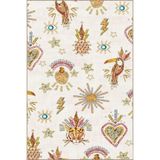 rugs modern Bej Temalı Çok Renkli Figürlü Kuş ve Kaplan Desenli Modern Dekoratif Halı 3551, 140 x 200