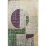 rugs modern Bej Temalı Yeşil Mor Soyut Geometrik Desenli Modern Dekoratif Halı 3462, 120 x 180