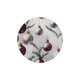 rugs modern Bej Yılbaşı Temalı Kırmızı Süs ve Ağaç Desenli Modern Dokuma Taban Yuvarlak Dekoratif Halı 2254, 80 x 80