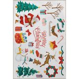 rugs modern Bej Yılbaşı Temalı Merry Christmas Yazılı Süs Noel Baba Geyik Desen Modern Dekoratif Halı 2246, 140 x 200