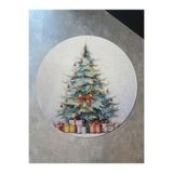 rugs modern Bej Yılbaşı Temalı Yeşil Ağaç Ve Hediye Desenli Modern Dokuma Taban Yuvarlak Dekoratif Halı 2256, 150 x 150