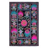 rugs modern Berlin Suzani Fuşya Çok Renkli Siyah Etnik Desen Dekoratif Halı 1702, 140 x 200