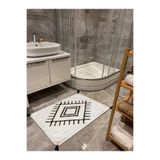 rugs modern Beyaz Siyah Etnik Boho Stil Püsküllü Dokuma Banyo Paspası 90×57, 90 x 57