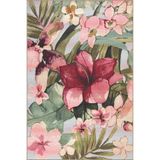 rugs modern Çiçek Figürlü Pembe Yeşil Renkli Desenli Dekoratif Yıkanabilir Halı miravip8447, 140 x 200