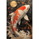 rugs modern Çok Renkli Ay ve Japon Koi Balığı Desenli Modern Dekoratif Halı 4735, 140 x 200