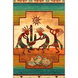 rugs modern Çok Renkli Etnik İnsan ve Kaktüs Figürü Desenli Vintage Dekoratif Halı 4841, 100 x 250