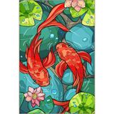 rugs modern Çok Renkli Kaya ve Koi Balığı Desenli Kreatif Modern Dekoratif Halı 5079, 140 x 200