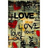 rugs modern Çok Renkli Retro Tasarım Karma Yazılar Love Ve Kalp Desenli Modern Dekoratif Halı 4947, 150 x 150
