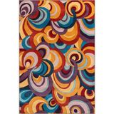 rugs modern Çok Renkli Soyut Spiral Geometrik Desenli Saçaklı Modern Dekoratif Halı 3659, 140 x 200