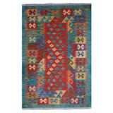 rugs modern Desenli Yeşil Pamuklu Çok Renkli Otantik Ve Etnik Kilim 507, 75 x 150