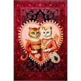 rugs modern Dido 2 Koleksiyonu Kırmızı Pembe Temalı Motifli Asil Kedi Desenli Vintage Dekoratif Halı 3238, 140 x 200