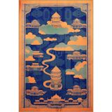 rugs modern Dido 2 Koleksiyonu Mavi Temalı Bina ve Bulut Desenli Etnik Vintage Dekoratif Halı 09, 140 x 200