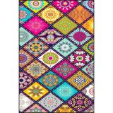 rugs modern Geometrik Baklavalı Çok Renkli Çerçeveli Dekoratif Yıkanabilir Halı miravip8974, 140 x 200