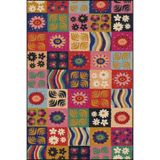 rugs modern Geometrik Kareli Çiçekli Çok Renkli Desenli Dokuma Taban Ve Dekoratif Yıkanabilir Halı Miravip8531, 150 x 150