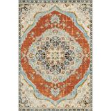 rugs modern Gök Mavisi Turuncu Temalı Geleneksel Motif Çiçek Desenli Vintage Dekoratif Halı 3931, 75 x 150