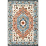 rugs modern Gök Mavisi ve Turuncu Temalı Geleneksel Motif Desenli Vintage Dekoratif Halı 4895, 140 x 200