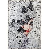 rugs modern Gri Bej Temalı Sürrealist Tasarım Soyut Kadın Portre Desenli Modern Dekoratif Halı 2527, 100 x 150