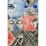 rugs modern Gri Mavi Temalı Sürrealist Tasarım Yüz ve Göz Desenli Modern Dekoratif Halı 3500, 140 x 200
