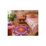 Rugs Modern Halı Aura Serisi – Retro Güneş Figürlü Mor Yuvarlak Dokuma Taban Dekoratif Halı aura3