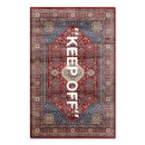 Rugs Modern Halı Mira 1134 Kırmızı Vintage Iran Halısı Temalı Keep Off Yazılı Dokuma Taban Halı