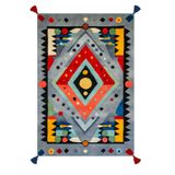 Rugs Modern Halı Nova Art Gri Kırmızı Etnik Püsküllü Dokuma Taban Dekoratif Salon Halısı 200