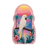 Rugs Modern Halı SDT Özel Kesim Tropikal Papağan ve Palmiye Desenli Pembe Dokuma Taban Dekoratif Halı sdt3001