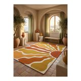 Rugs Modern Halı SDT Retro Güneş Doğuşu Desenli İskandinav Turuncu ve Hardal Dokuma Taban Dekoratif Halı sdt1373