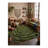 Rugs Modern Halı SDT Retro Hipnotik Sarmal Desenli Zeytin Yeşili Girdap Dokuma Taban Dekoratif Halı sdt1371