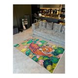 Rugs Modern Halı Yılmaz Koleksiyonu Çok Renkli Gölde Lotus Çiçekleri ve Kaplan Desenli Modern Dekoratif Halı yılmaz33